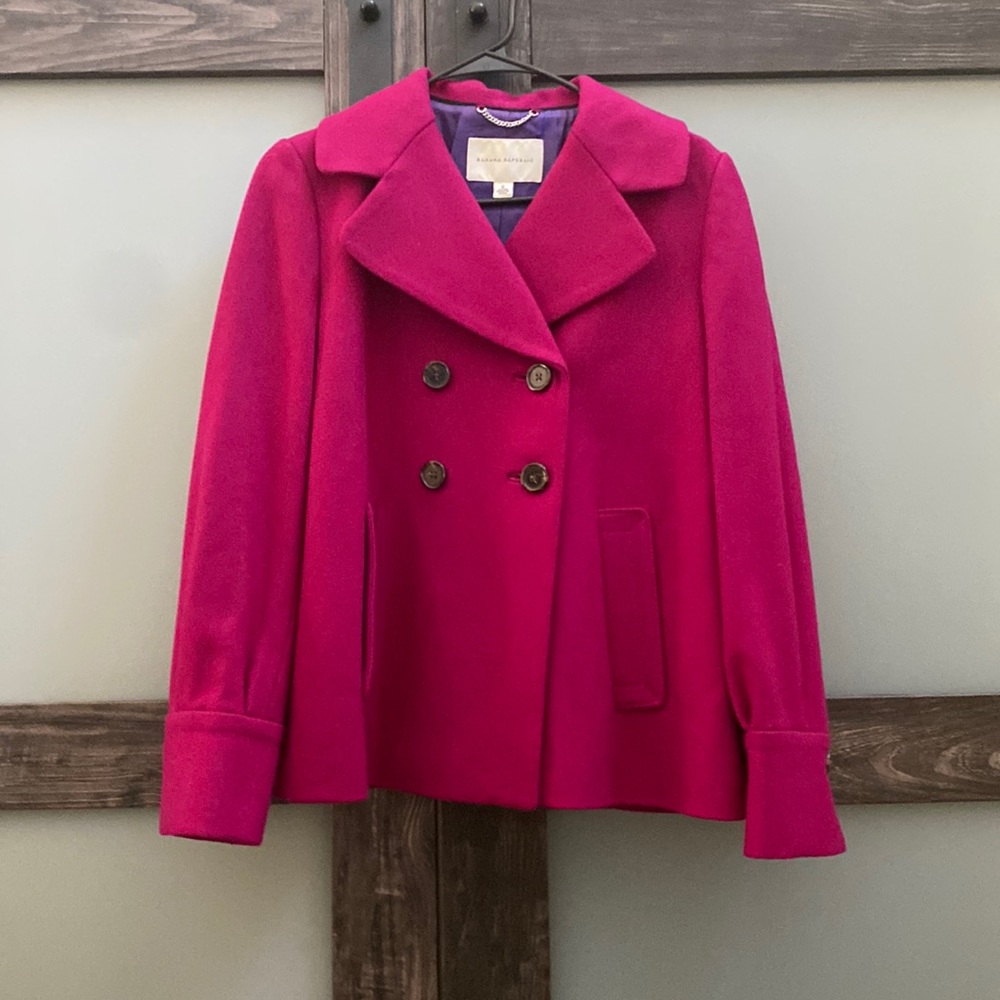 Banana republic fuchsia wool double breasted pea coat